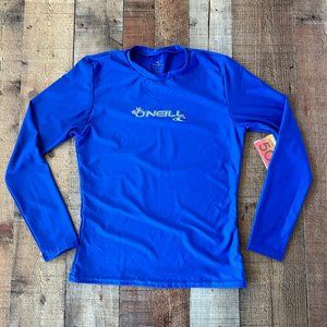 O'neill Women's 50+UPF Quick Dry Four Way Stretch Blue Rash Guard Swim Wear Top